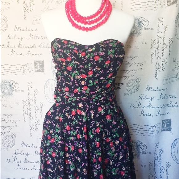 TOO POSH Vintage Strapless Navy Micro Floral Print Mini-dress - Picture 3 of 11